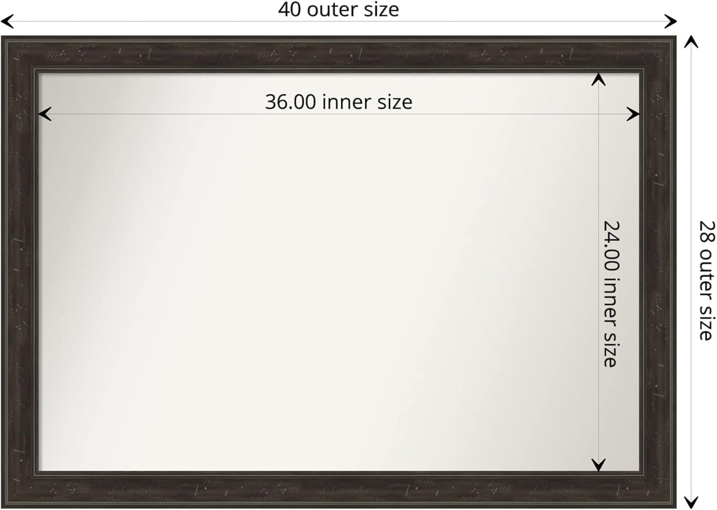 Amanti Art Brown Bathroom Mirror for Over Sink, 28x40 Shipwreck Greywash Narrow Rectangle Vanity Mirror, Large Traditional Frame, Hangs Horizonally and Vertically, Bathroom Wall Decor, Non-Beveled