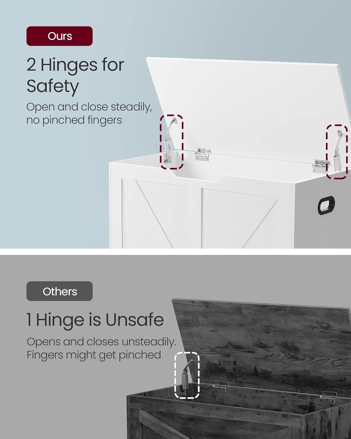 VASAGLE Storage Chest, Storage Trunk with 2 Safety Hinges, Storage Bench, Shoe Bench, Farmhouse Style, 15.7 x 31.5 x 18.1 Inches, for Entryway, Bedroom, Living Room, Cloud White ULSB062T14