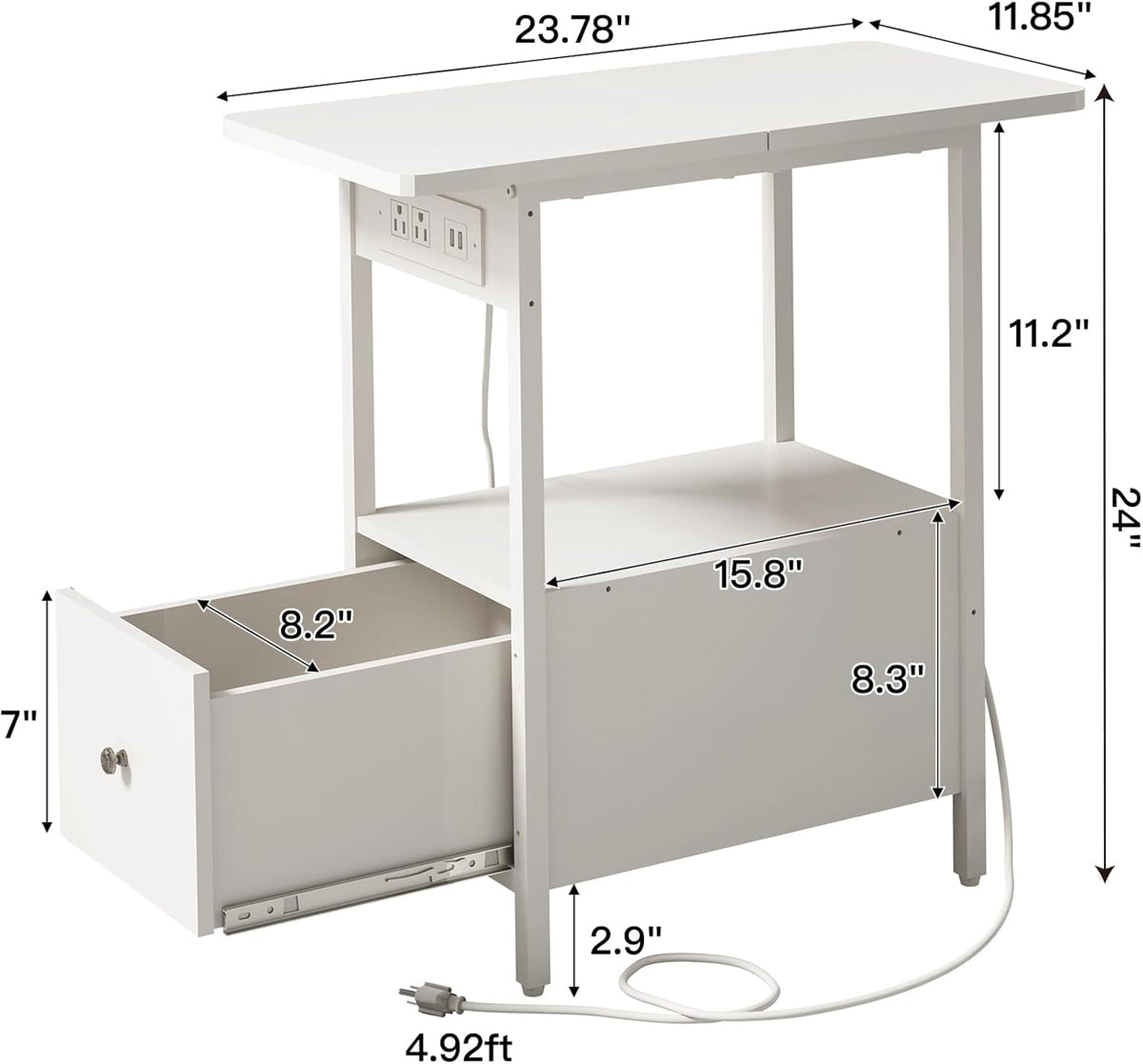 LIDYUK End Table with Charging Station, Narrow Side Table with Drawer and USB Ports & Power Outlets, Nightstand Bedside Tables for Small Spaces, Bedroom, Living Room, White, Set of 2
