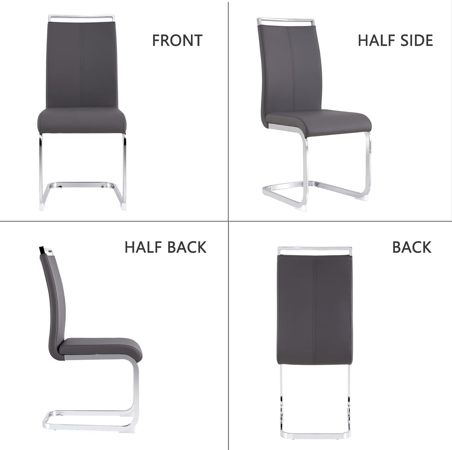 Dining Chairs Set, Kitchen Modern Metal Chairs with Faux Leather Padded Seat High Back and Sturdy Chrome Legs, Chairs for Dining Room (Grey, Set of 2)