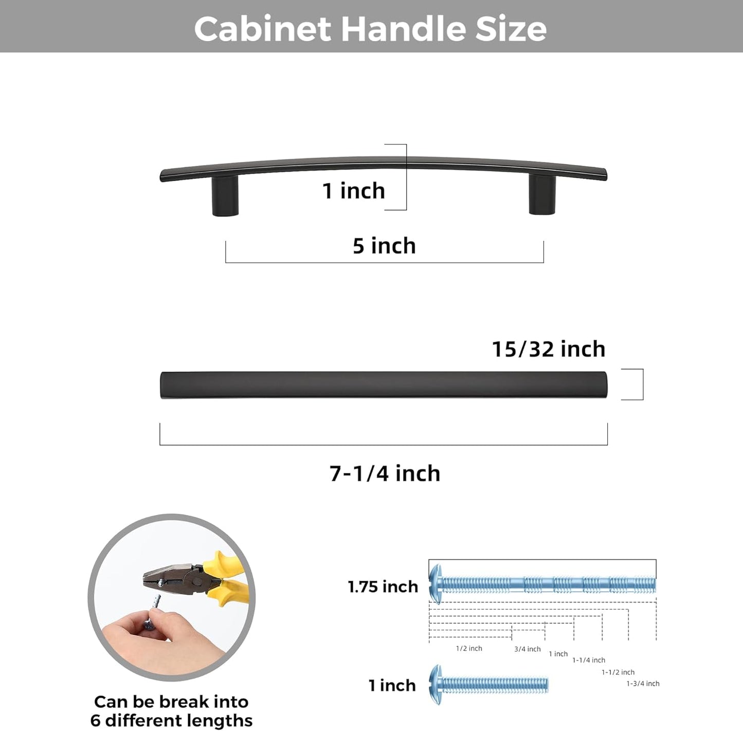 10 Pack Cabinet Handles 5" Hole Center - Curved Cabinet Pulls Black Drawer Pulls for Kitchen Cupboard Solid Hardware for Dresser Drawer Arch Hardware