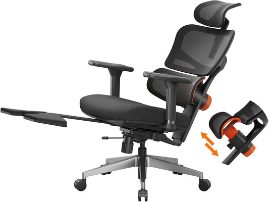 Newtral Office Chair Ergonomic - Home Office Desk Chair, Auto-Following Lumbar Support, 4D Armrest, Seat Depth and Height Adjustable for Long Time Sitting (with Footrest, Black)