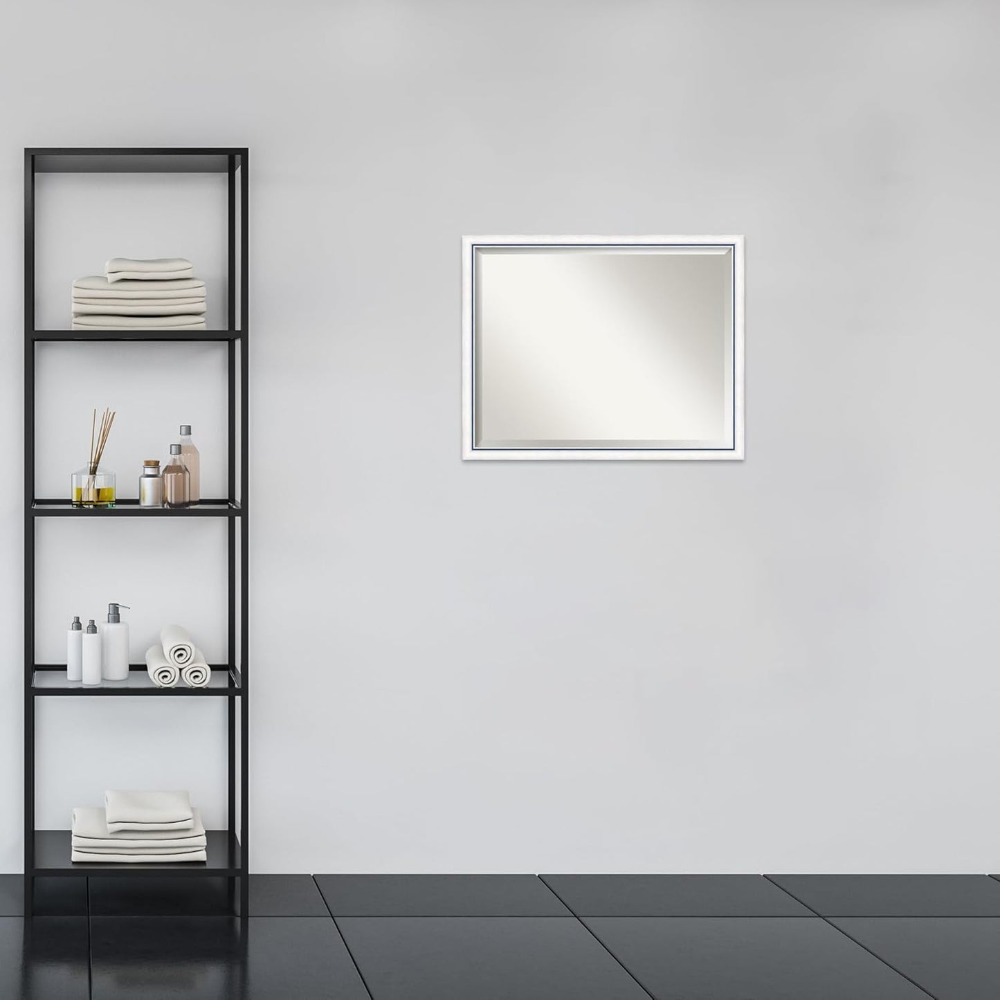 Amanti Art White Bathroom Mirror for Over Sink, 24x30 Morgan White Blue Rectangle Vanity Mirror, Large Modern Contemporary Wood Frame, Hangs Horizonally and Vertically, Bathroom Wall Decor, Beveled