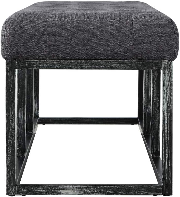 24KF Upholstered Tufted Long Bench with Metal Frame Leg, Linen Bench Ottoman with Padded Seat-Dark Gray