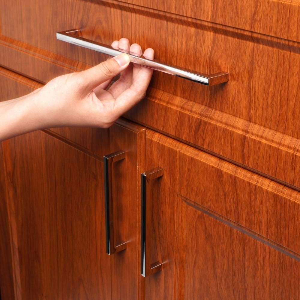 KOOFIZO Solid Square Bar Cabinet Handle - Chrome Furniture Pull, 10 Inch/256mm Screwhole Distance, 1-Piece for Kitchen Cupboard Door, Bedroom Dresser Drawer, Bathroom Wardrobe Hardware