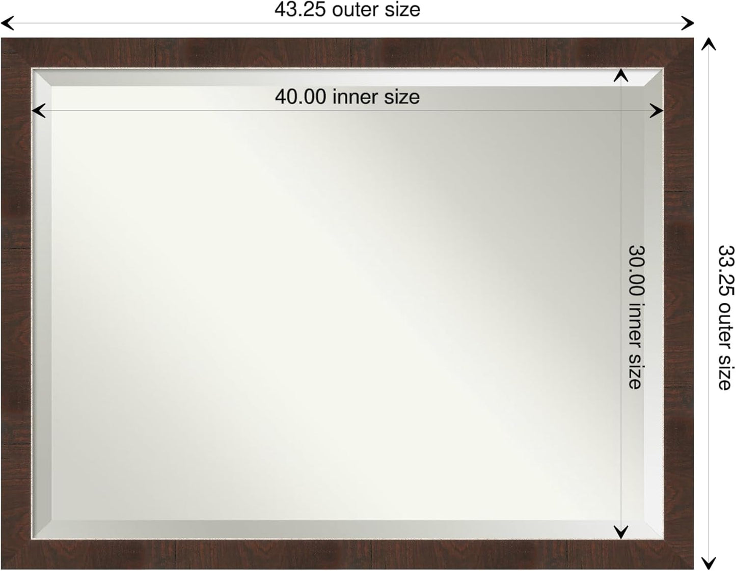 Amanti Art Brown Bathroom Mirror for Over Sink, 33x43 Wildwood Brown Narrow Rectangle Vanity Mirror, X-Large Rustic Farmhouse Frame, Hangs Horizonally and Vertically, Bathroom Wall Decor, Beveled Edge