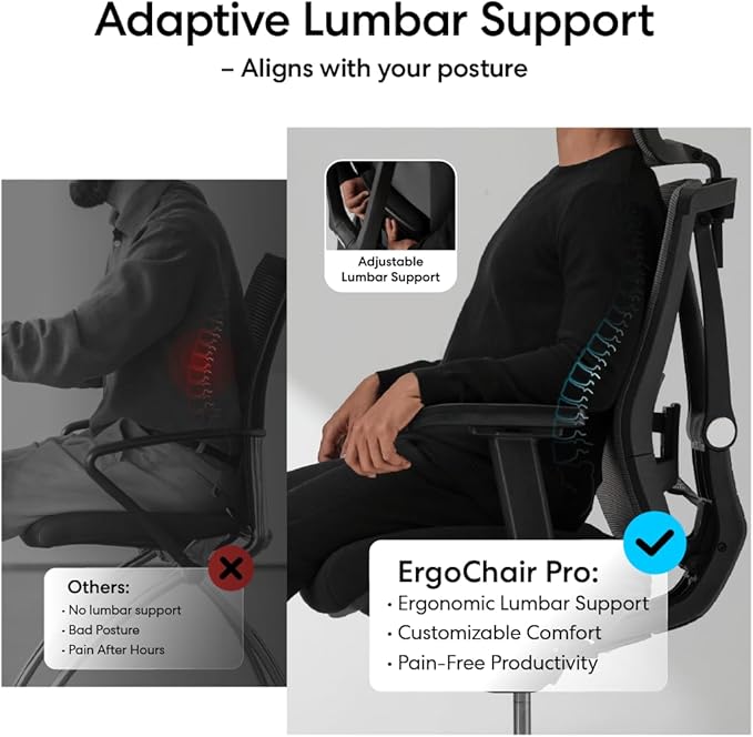 Autonomous ErgoChair Pro Ergonomic Office Chair Foam Grey Adjustable Lumbar Support, Rolling Swivel - Home Office Desk Chairs with Wheels and Arms - Ergonomic Desk Chair Comfy for Gaming & Long Hours