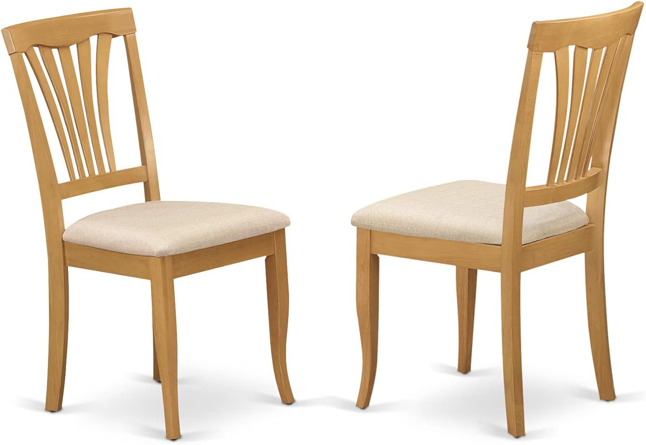 East West Furniture ANAV3-OAK-C 3 Piece Dining Room Table Set Contains a Round Wooden Table with Pedestal and 2 Linen Fabric Kitchen Dining Chairs, 36x36 Inch, Oak