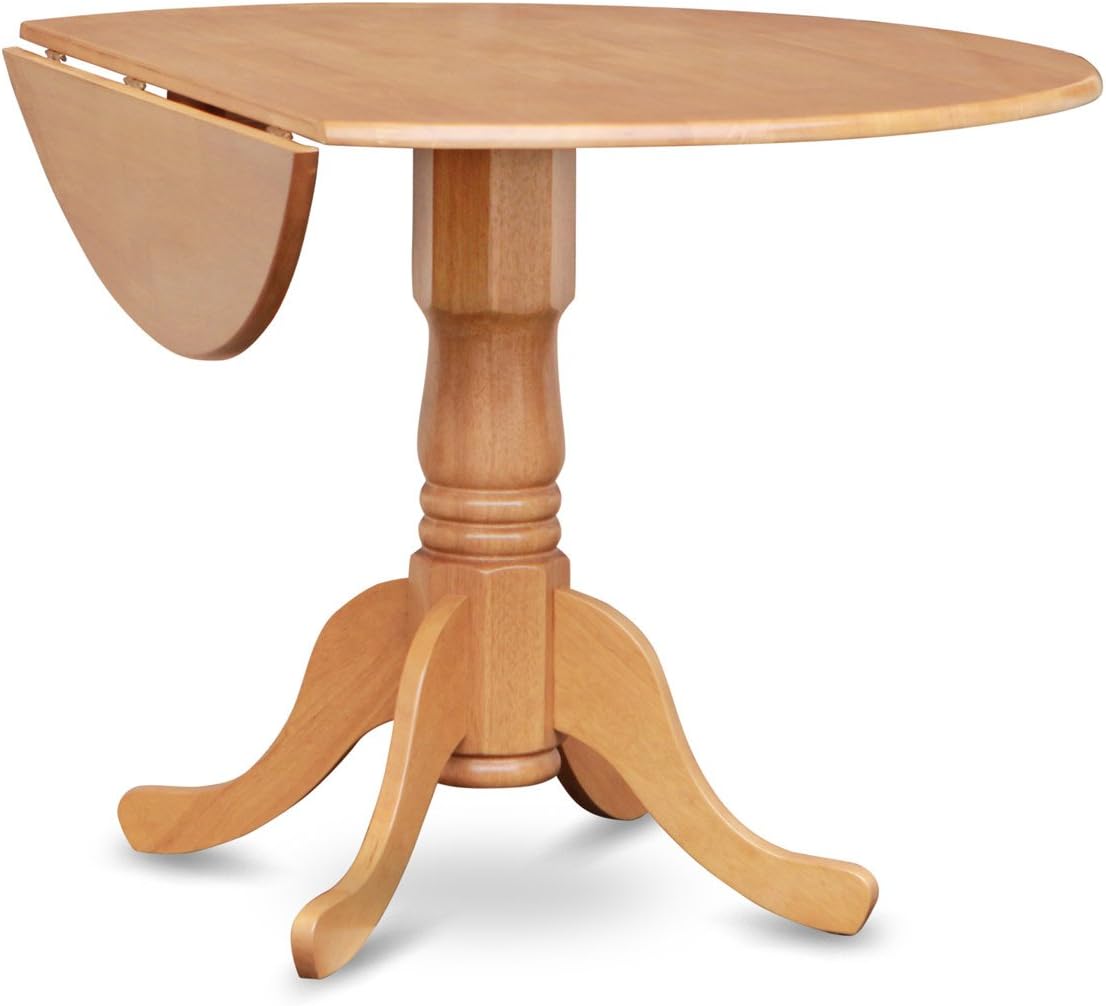 East West Furniture DLAV5-OAK-C 5 Piece Kitchen Table & Chairs Set Includes a Round Dining Table with Dropleaf and 4 Linen Fabric Dining Room Chairs, 42x42 Inch, Oak