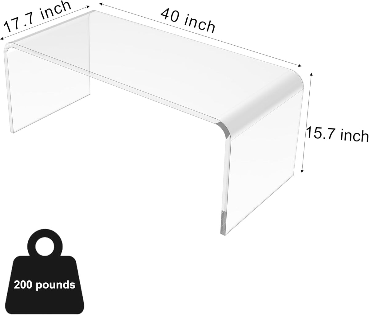 40inch Premium Clear Acrylic Rectangle Coffee Table for Living Room,Mid Century Transparent Waterfall Lowtea Table, Standard Table Size (40"x18"x16") Need Assembly Fit for 2-3 Seat Sofa