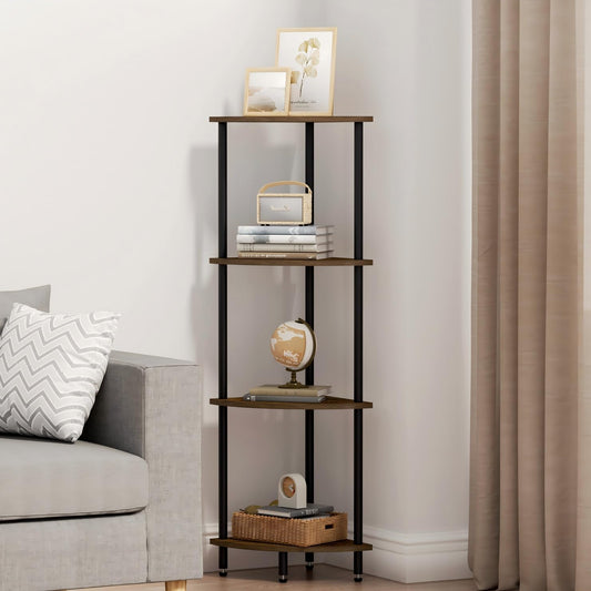 4 Tier Corner Shelf, Bookcase for Small Spaces, Corner Display Shelf, Plant Stand, Rustic Brown and Black,Suitable for Bedroom,Living Room,Kitchen