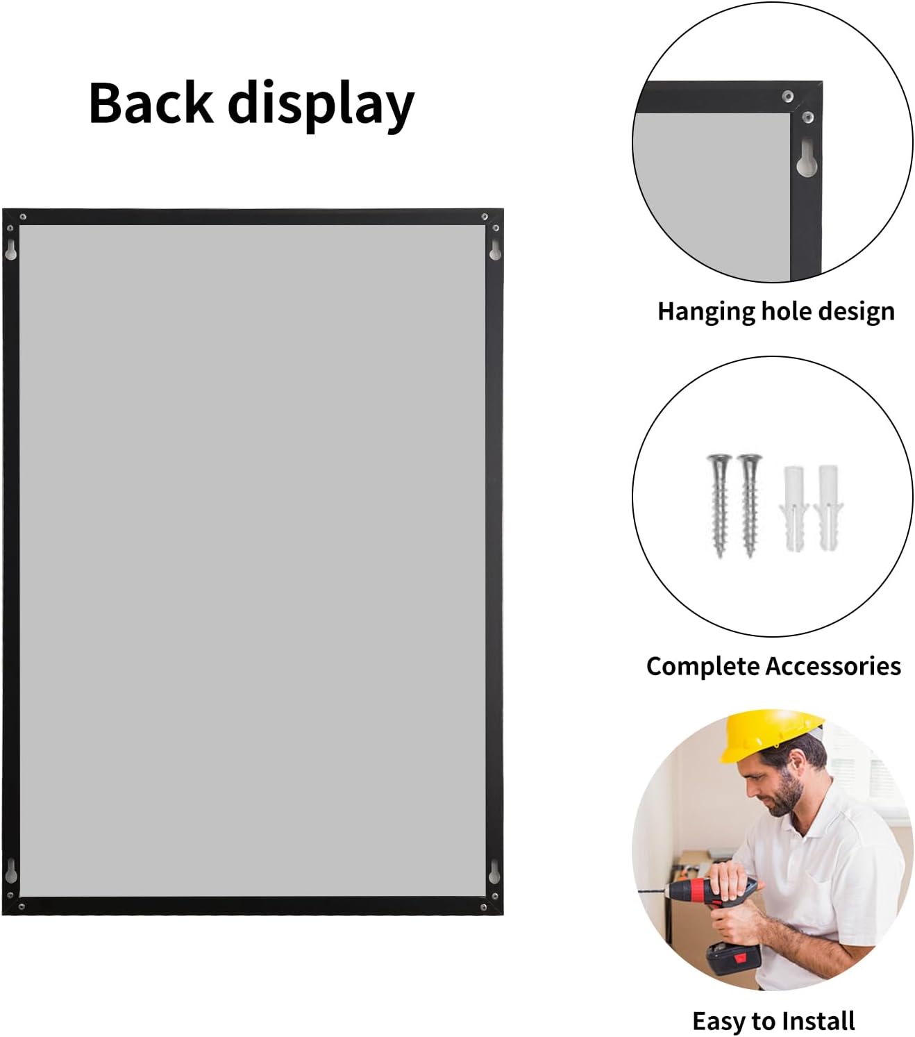 Black Bathroom Mirror for Wall, Rectangle Mirrors with Metal Frame, Modern Vanity Wall Mirror Decor for Entryway Hangs, Bathroom Living Room Horizontal or Vertical (Black, 36" L x 30" W)