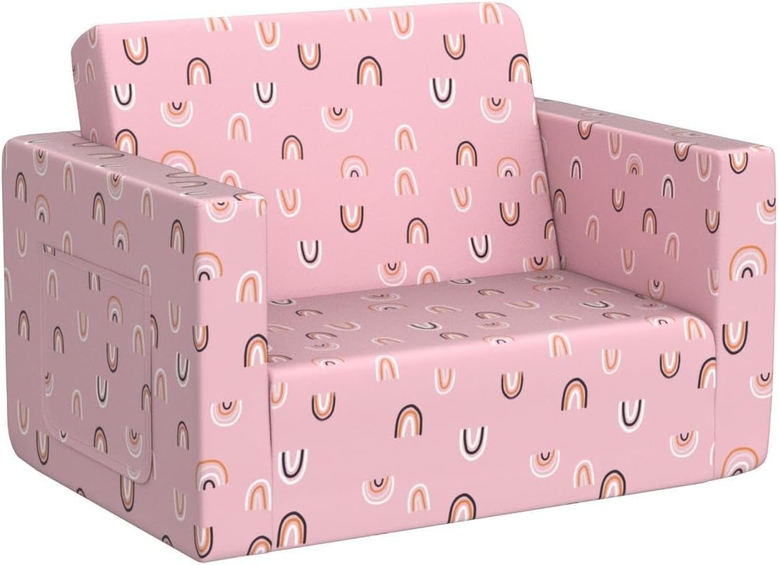 Ulax furniture Kids Sofa Chair Children FILP-Out Chair 2-in-1 Convertible Sofa to Sleeper Couch (Pink Rainbow)