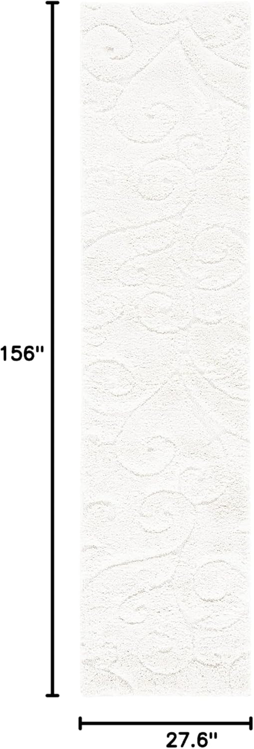 SAFAVIEH Florida Shag Collection Runner Rug - 2'3" x 13', Creme & Creme, Scroll Design, Non-Shedding & Easy Care, 1.2-inch Thick Ideal for High Traffic Areas in Living Room, Bedroom (SG455-1111)