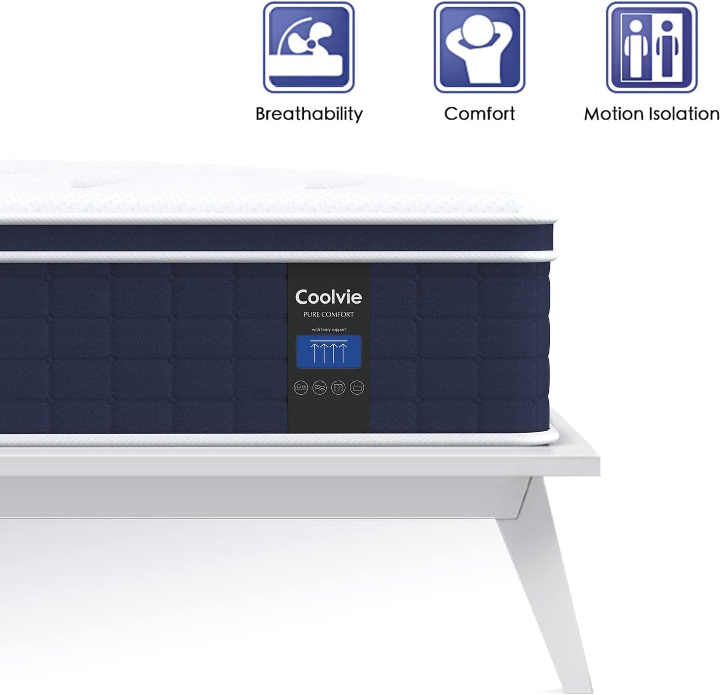 Coolvie Full Size Mattress 12 Inch, Hybrid Full Mattress in a Box, Pocket Springs with Soft Knitted Fabric Cover for a Cool Sleep & Pressure Relief, Medium Firm Feel with Motion Isolation