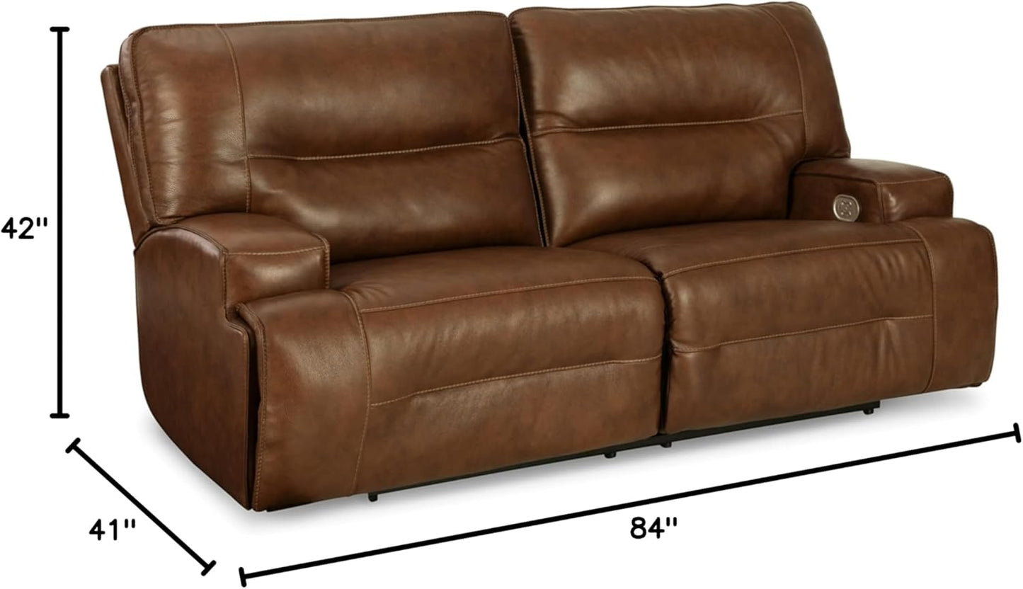 Signature Design by Ashley Francesca Modern Tufted Leather 2 Seat Power Reclining Sofa with Adjustable Headrest, Dark Brown