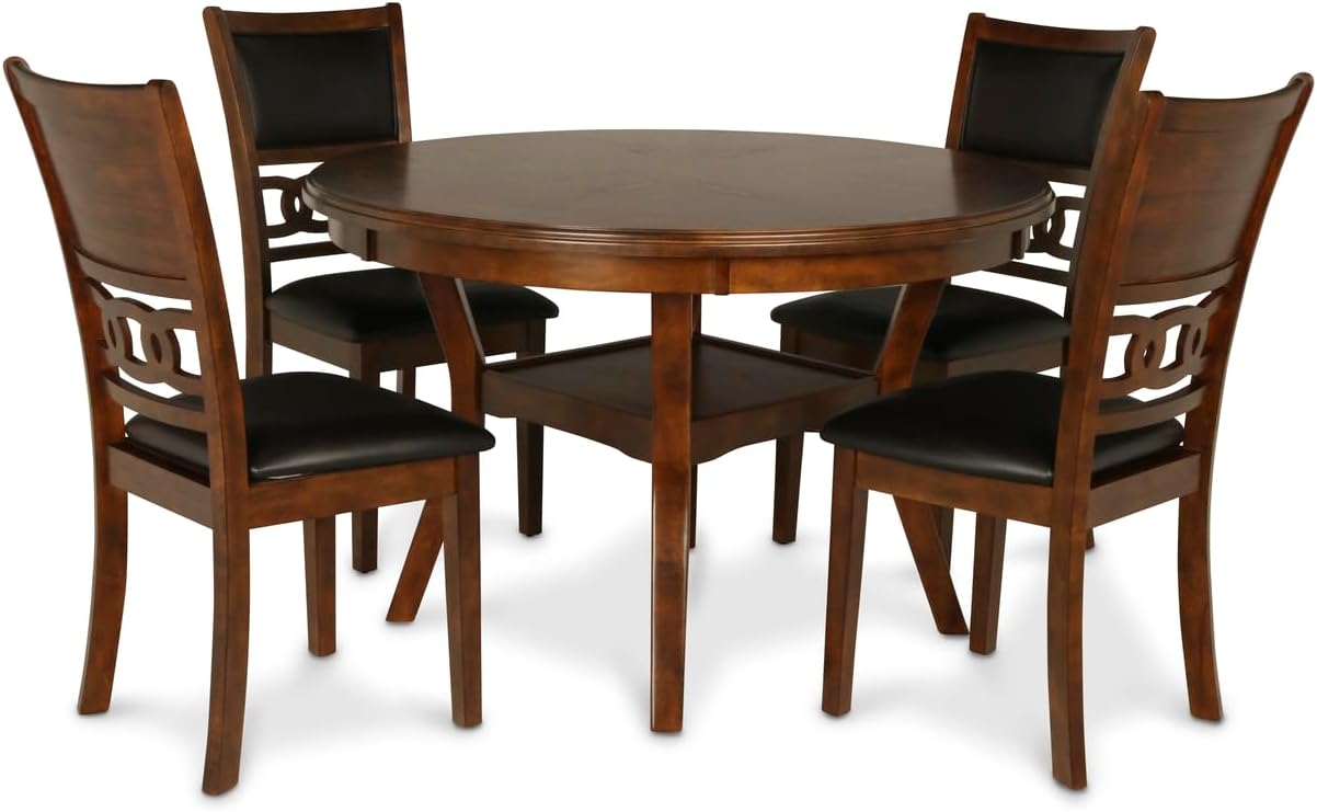 New Classic Furniture Gia 5-Piece Round Dining Set with 1 Dining Table and 4 Chairs, 47-Inch, Brown