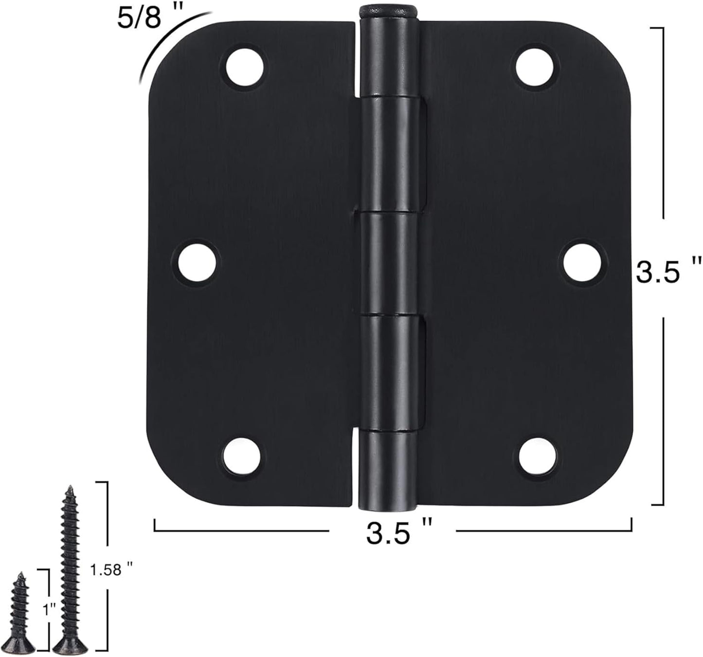 48 Pack Rounded Matte Black Door Hinges 3.5 Inch 5/8" Radius for Interior 3 1/2" Flat Iron Bifold Residential Standard Bedroom Indoor for Doors 3 ½"Hardware House Home Decor Essentials Accessories