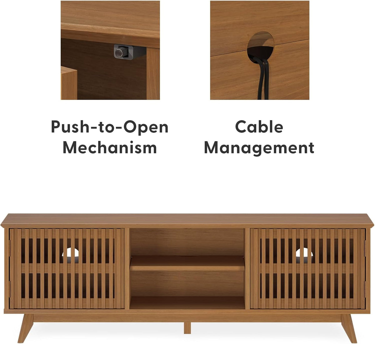 Plank+Beam Mid-Century Modern Wood TV Stand, Solid Wood Entertainment Console with Storage, 59" L x 16" W x 19" H, Pecan