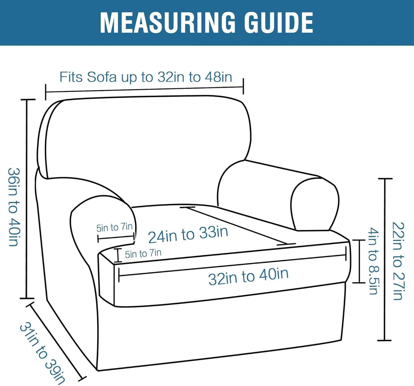 H.VERSAILTEX Sofa Cover 2 Piece T Cushion Armchair Slipcovers Thick Velvet Couch Cover Stretch T Cushion Sofa Covers for 1 Cushion Couch with 1 Individual T Cushion Covers, Bronze Brown
