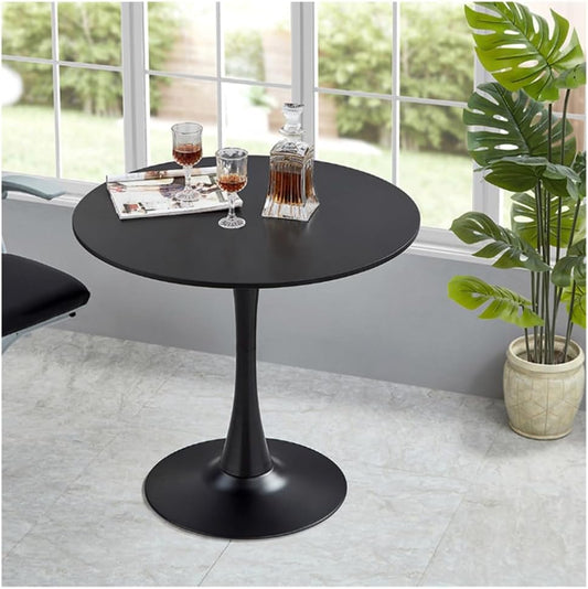 23.4" Tulip Dining Table, Black, Perfect for 2-4 People, Mid-Century Modern Style, Round MDF Top with Sturdy Base for Dining Room, Living Room, Cafe