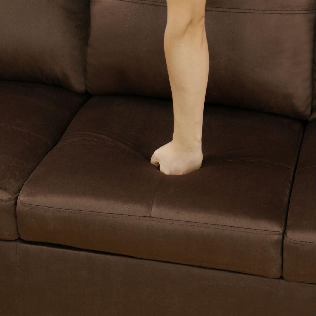 Chocolate L-Shaped 3-Piece Flannel Sofa with Storage Ottoman Set, Sectional Couch Sofa Set for Living Room, Office, Small Space