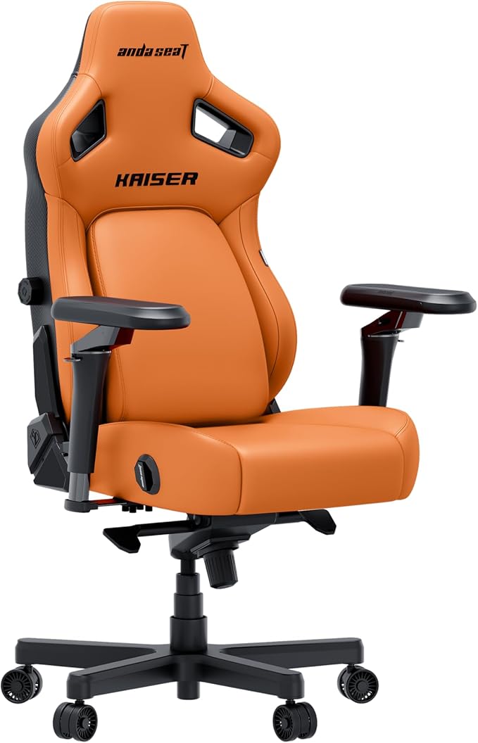 Anda Seat Kaiser 4 Large Gaming Chair for Adults - Ergonomic Orange PVC Leather Gaming Seat with 6D Armrest, Comfortable Office Chair with Lumbar Support, Heavy Duty Wide Computer Seat