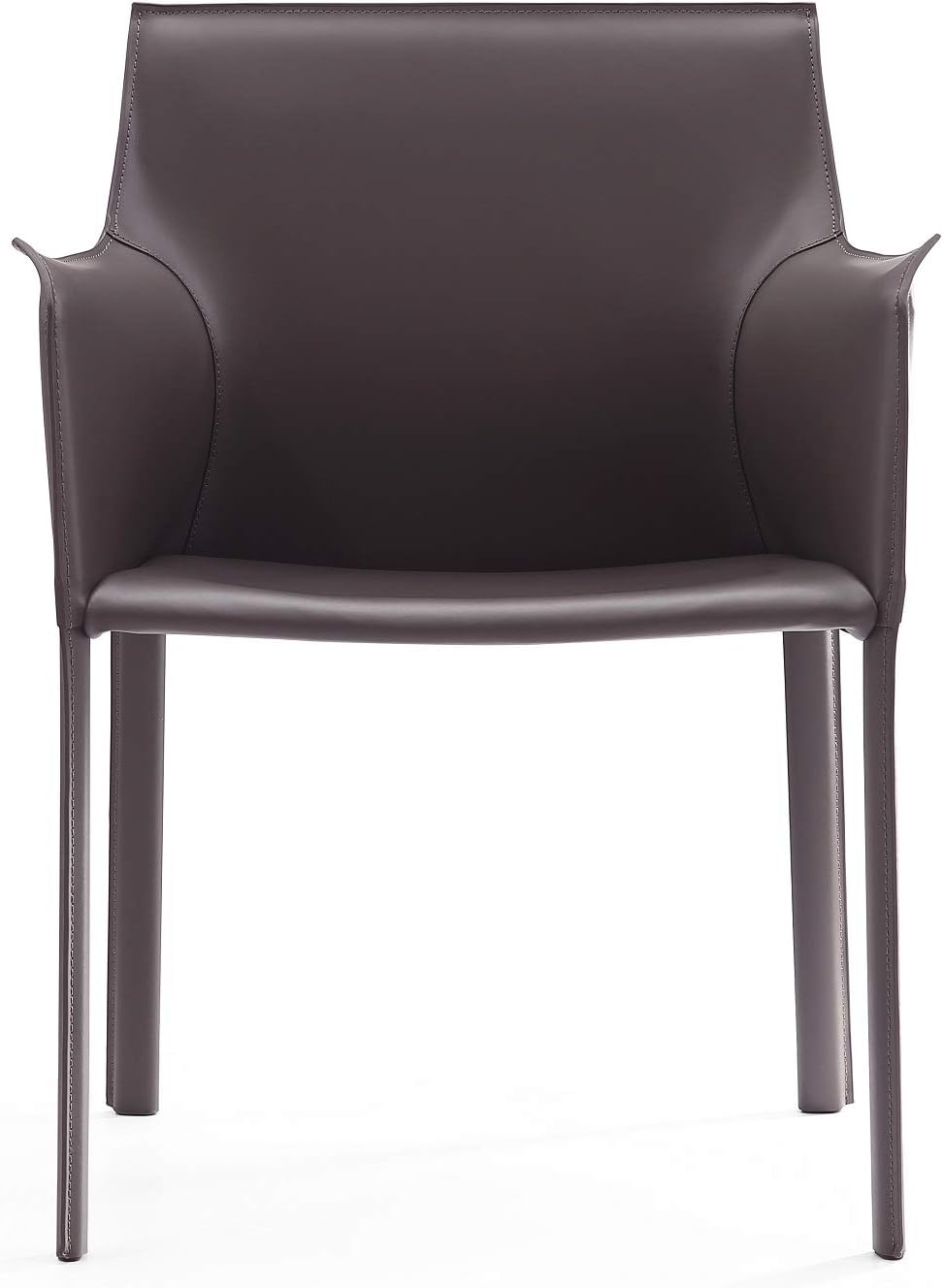 Manhattan Comfort Paris Modern Saddle Leather Dining Chairs, Metal Frame, Comfortable Padded Seat, Fully Assembled Armchair Accent Furniture, Set of 2, Grey