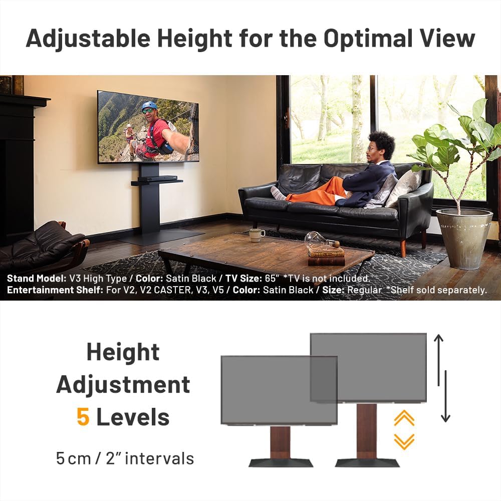 WALL V3 Low Type | Sleek 32-80 Inch Universal Ultra thin TV Stand | Walnut | for Living Room and Bedroom, Space Saving, Adjustable Mount, No Drill, Japanese Design & Engineering