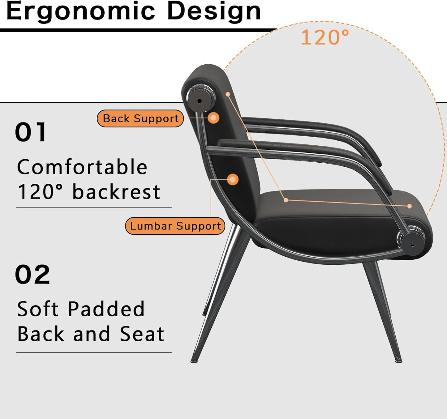 wonline 5 Seat Waiting Room Chair with Armrest PU Leather Office Furniture, Office Guest Seating Lobby Conference Reception Chairs for Airport Clinic Hospital Bank Salon Barber(Black)