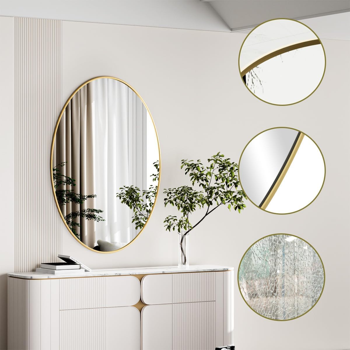Koonmi Gold Oval Bathroom Mirror, 20"x28" Bathroom Vanity Mirror, Oval Mirror for Bedroom Living Room Entryway, Hangs Horizontal or Vertical
