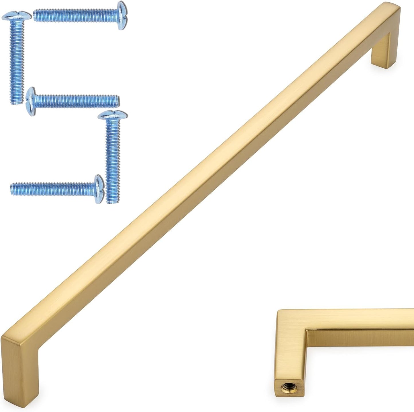 KOOFIZO Solid Square Bar Cabinet Handle - Brushed Gold Furniture Pull, 10 Inch/256mm Screwhole Distance, Pack of 5 for Kitchen Cupboard Door, Bedroom Dresser Drawer, Bathroom Wardrobe Hardware