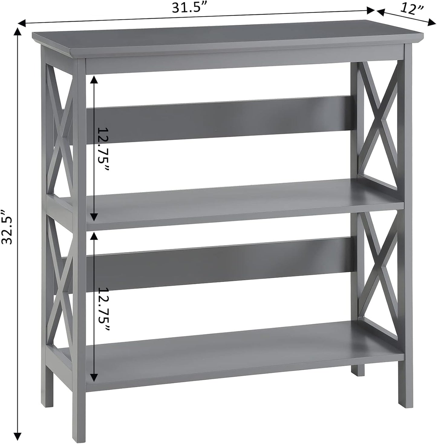 Convenience Concepts Oxford 3 Tier Bookcase, Gray