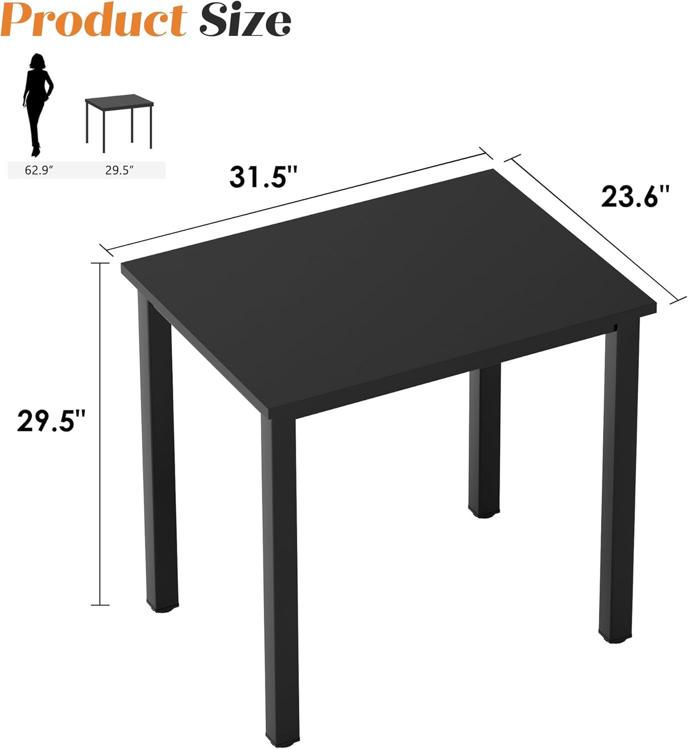 Need Dining Table Small Computer Desk for Home&Office- 31.5" Length Small Writing Desk Gaming Desk Students Laptop Use, Black Desktop & Black Frame AC3CB(80 * 60)