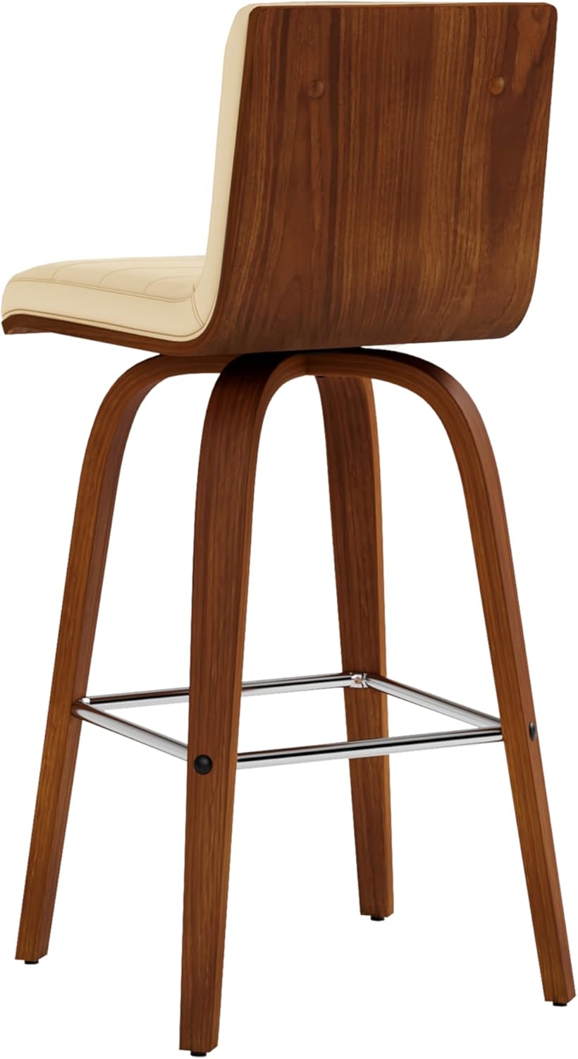 Armen Living Vienna 26" Swivel Counter Stool in Walnut Wood Finish with Cream Faux Leather - Set of 2