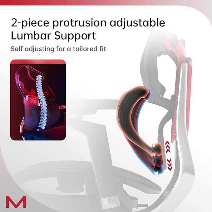 ES2T Computer Desk Gaming Chair with 2-Piece Protrusion Adjustable Lumbar Support Trackmaster 6D Armrest Height Adjustable with 2D Leather Headrest 136° Tilt for Office and Gaming