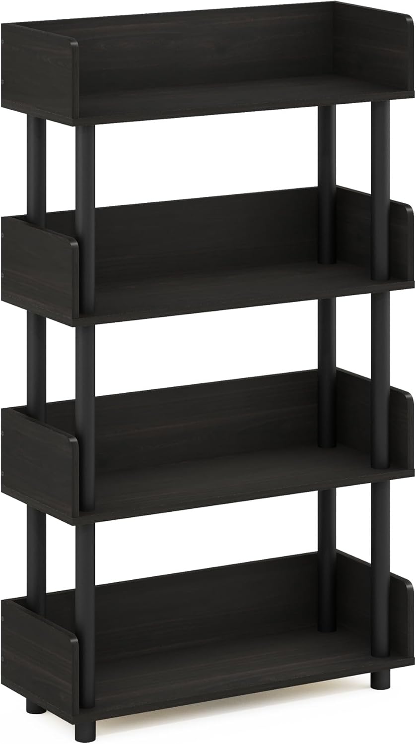 Furinno Turn-N-Tube 4-Tier Multipurposes Display Rack, Open Shelf Rack/Storage with Back & Side Panel, Espresso