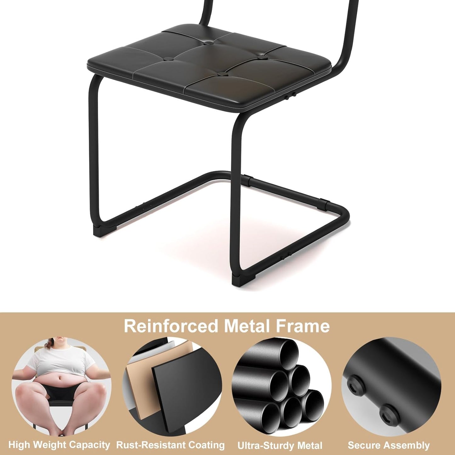 400lbs - Heavy Duty Rattan Dining Chair, Armrest Leather Cushions and Metal Frames, High-end and Durable with Rattan Weaving, Suitable for Home and Restaurant, Black