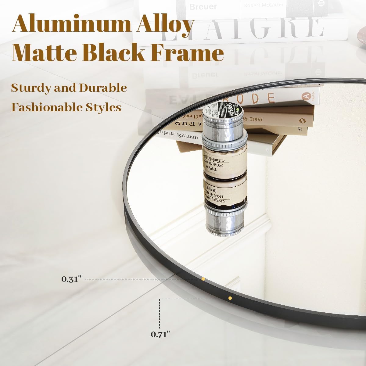 Black Round Bathroom Mirror, 20 inch Circle Wall Mounted Hanging Mirror with Simple Modern Circular Metal Frame for Hallway, Entryway, Living Room, Black Frame