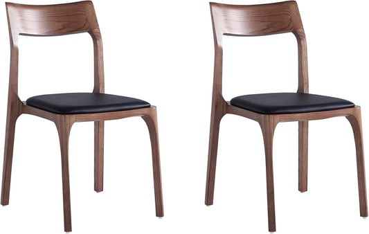Manhattan Comfort Moderno Stackable Dining Chairs with Leatherette Upholstered Seat, Foam Padding & Solid Wood Frame, Suitable for Kitchen or Restaurant Usage, Set of 2, Black