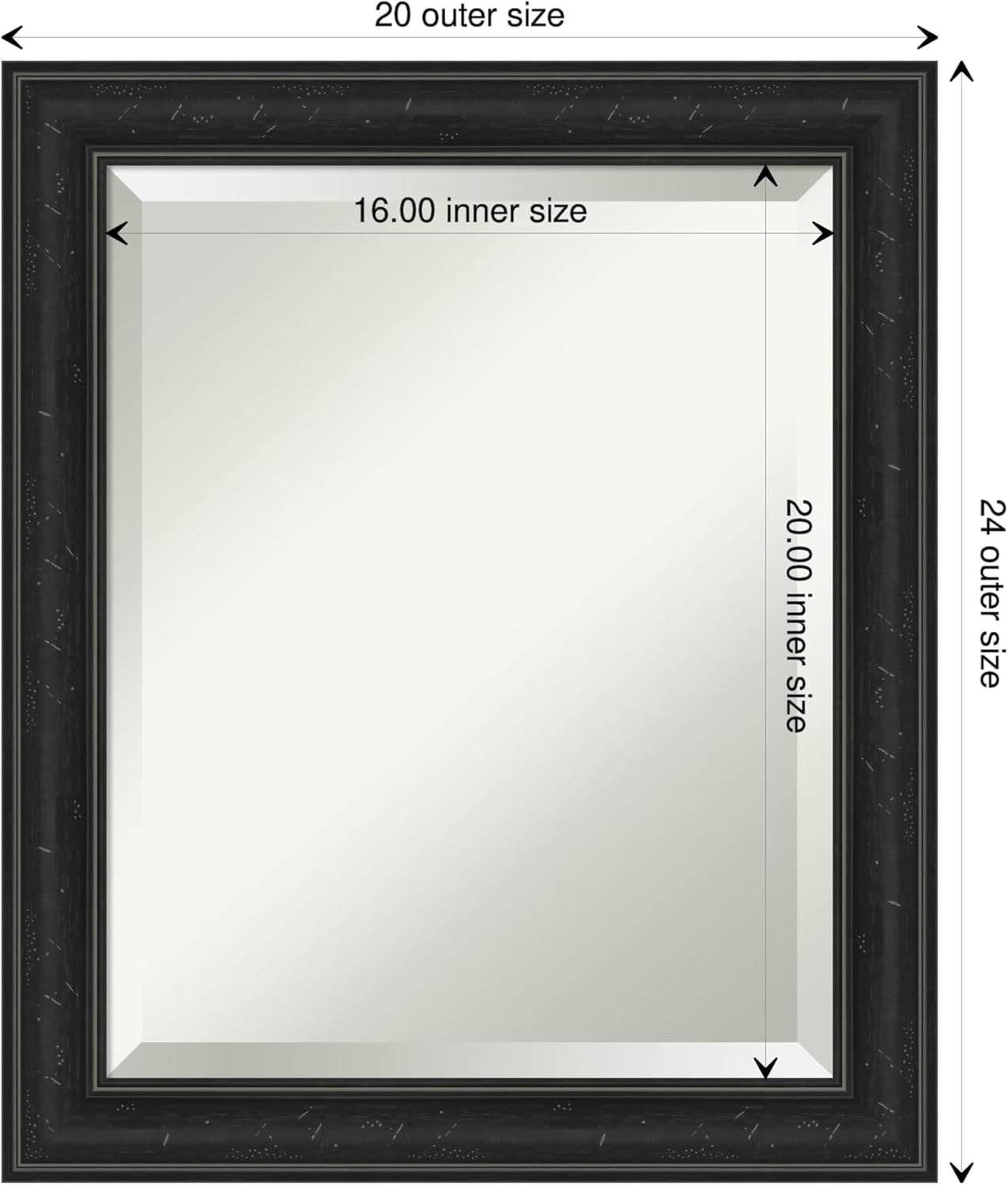 Amanti Art Black Bathroom Mirror for Over Sink, 24x20 Shipwreck Black Narrow Rectangle Vanity Mirror, Small Rustic Farmhouse Frame, Hangs Horizonally and Vertically, Bathroom Wall Decor, Beveled Edge