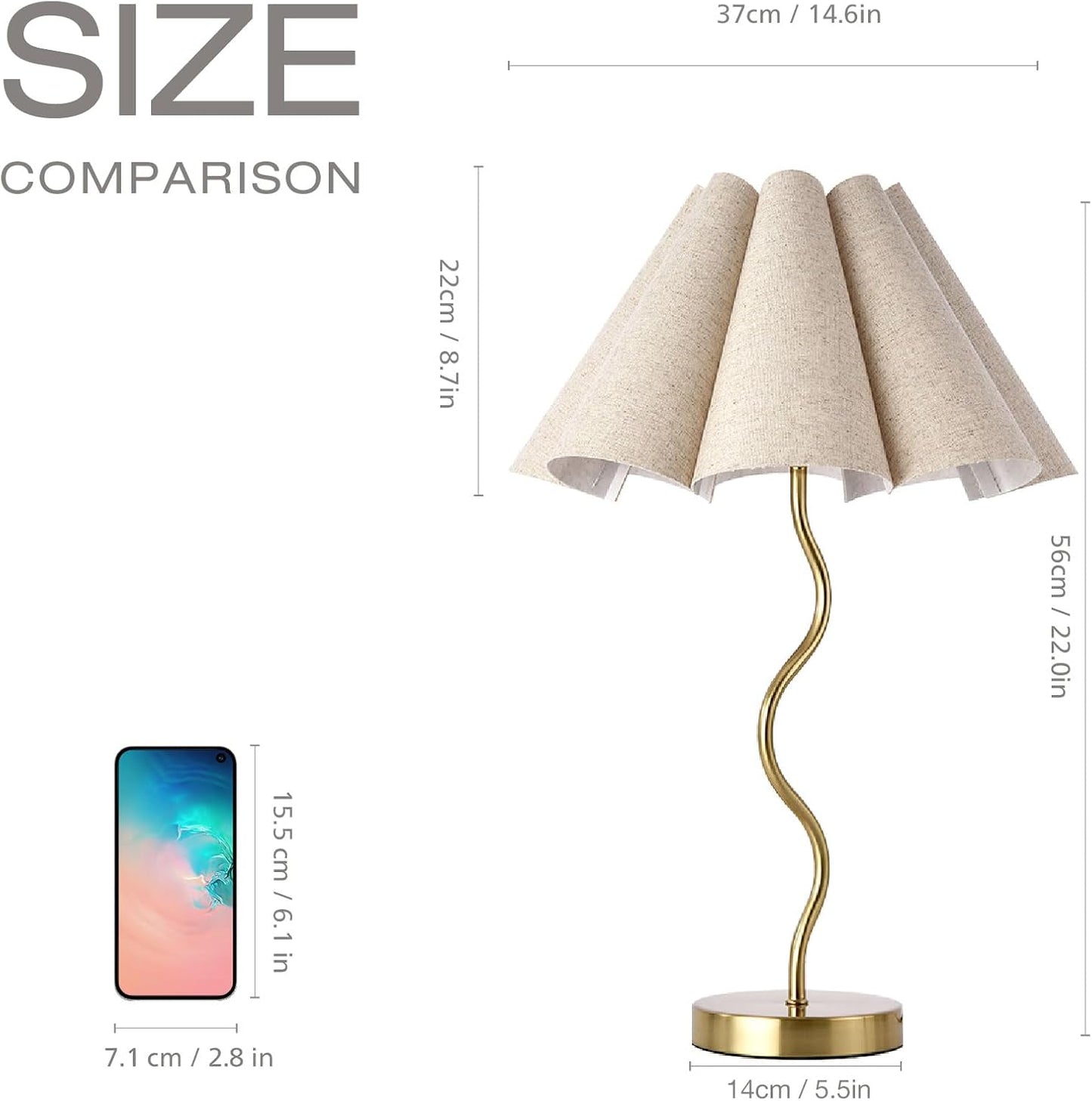 KUNJOULAM Small Table Lamp, Bedside Nightstand Lamp with Umbrella Form Fabric Lampshade, Morden Mini Desk Lamp for Bedroom Home Office Decor