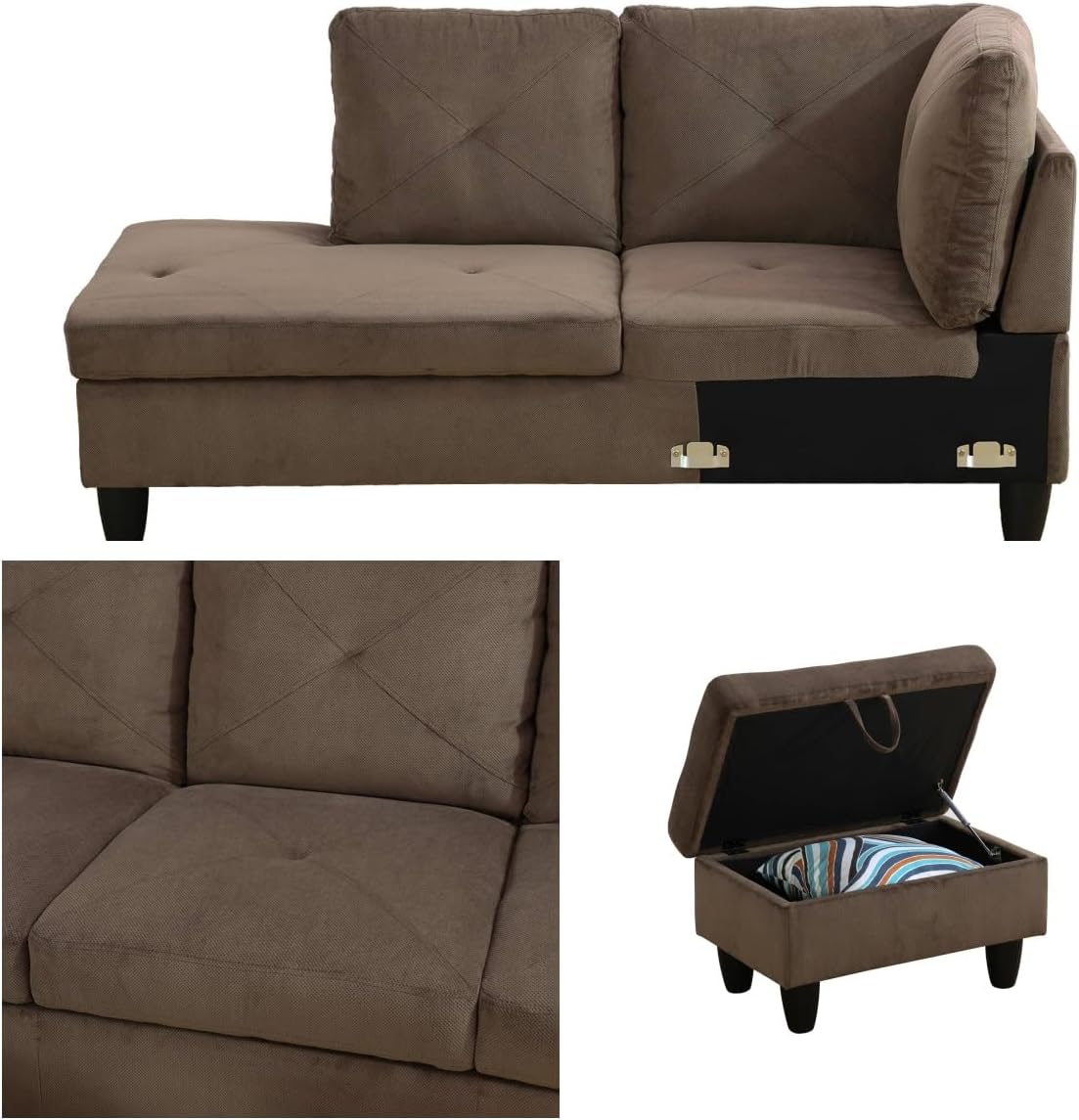 Modular Sectional Couch, L Shaped Couch with Storage, Convertible Sofa with Ottomans, Modern Sectional Sofa for Living Room and Office, 5 Seat, Brown