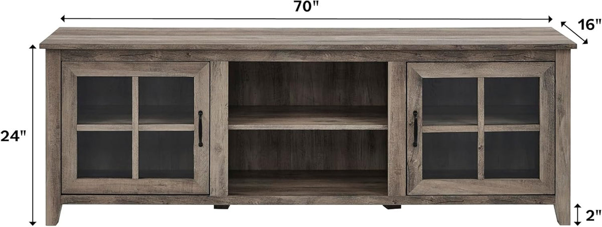 Walker Edison Portsmouth Classic 2 Glass Door TV Stand for TVs up to 80 Inches, 70 Inch, Grey Wash