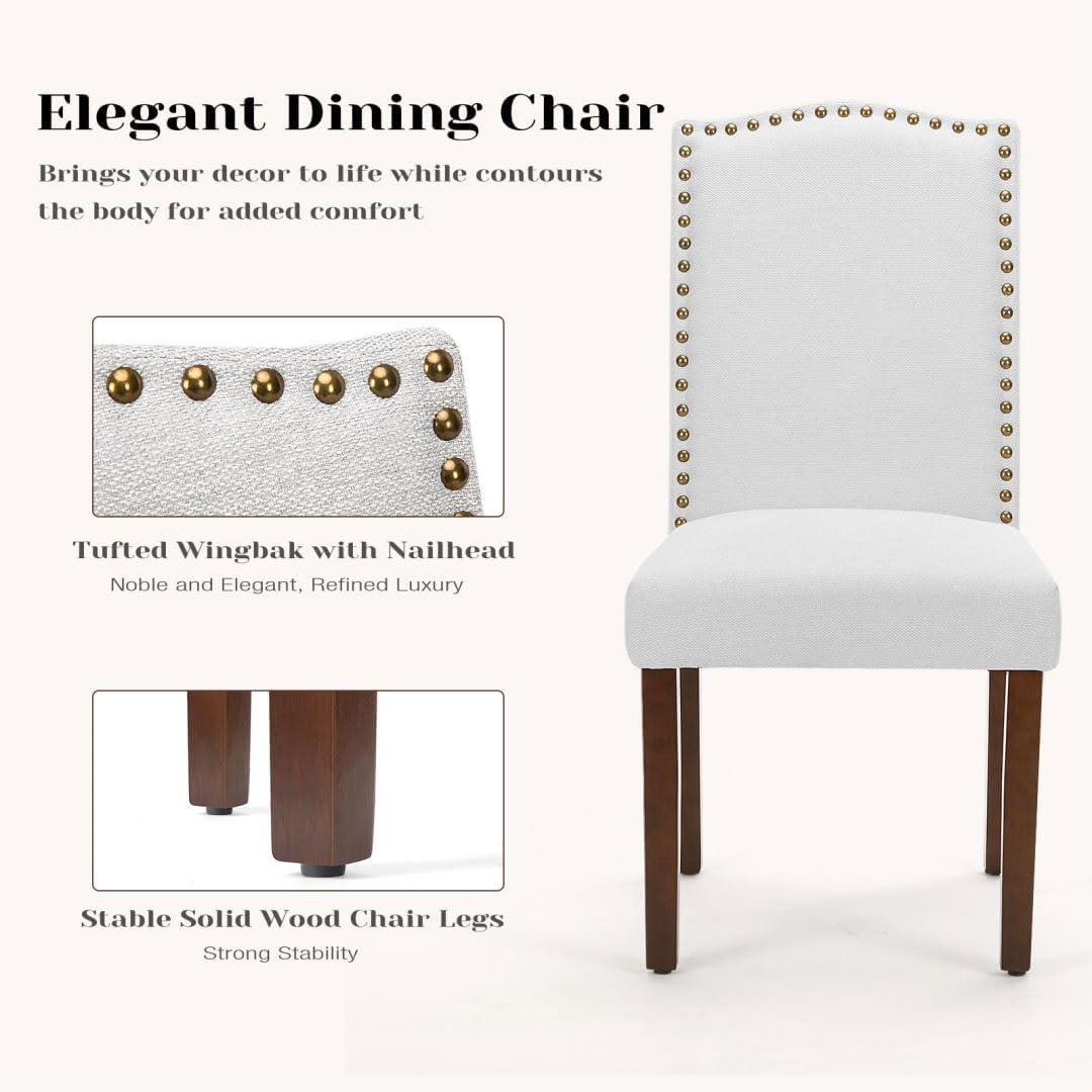 Kitchen Chairs Set of 6 Modern Upholstered Fabric Seat with Nailhead Trim and Ergonomic Lumbar Support for Living Room and Rustic Farmhouse Dining Area, Grey
