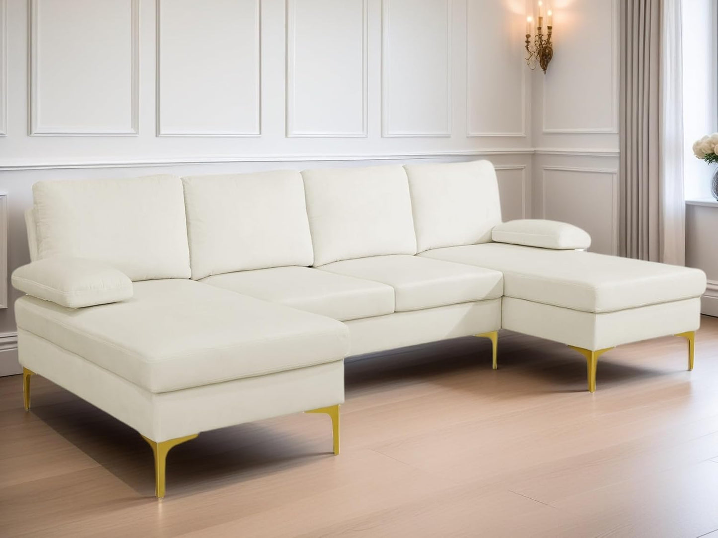 Modular Sectional Sofa, U Shaped Couch with Double Chaise, 6 Seat Comfy Sectional Couches for Living Room, Modern Lounge Modular Couch for Apartment, White