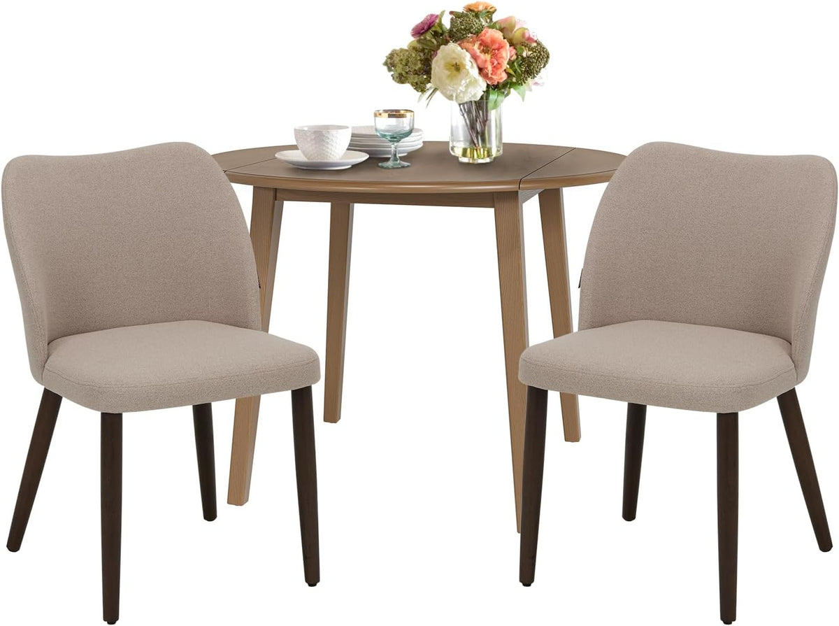 COLAMY 3-Piece Extendable Dining Table Set for 2, 36" Kitchen Round Wood Table with 2 Wooden Dining Room Chairs,Light Brown/Camel