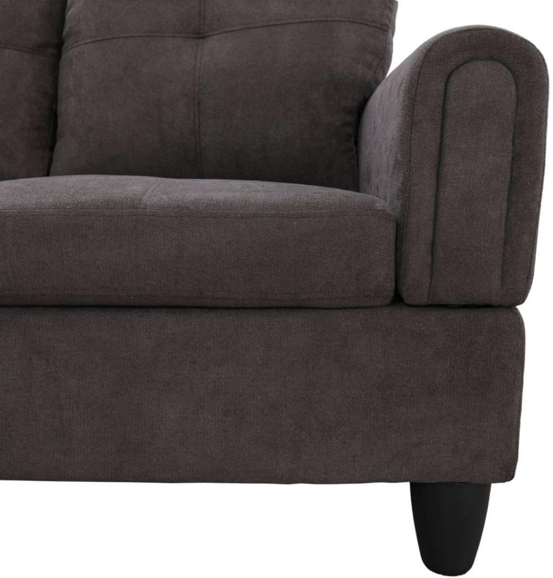 Dark Brown L-Shaped 3-Piece Flannel Sofa with Storage Ottoman Set, Sectional Couch Sofa Set for Living Room, Office, Small Space