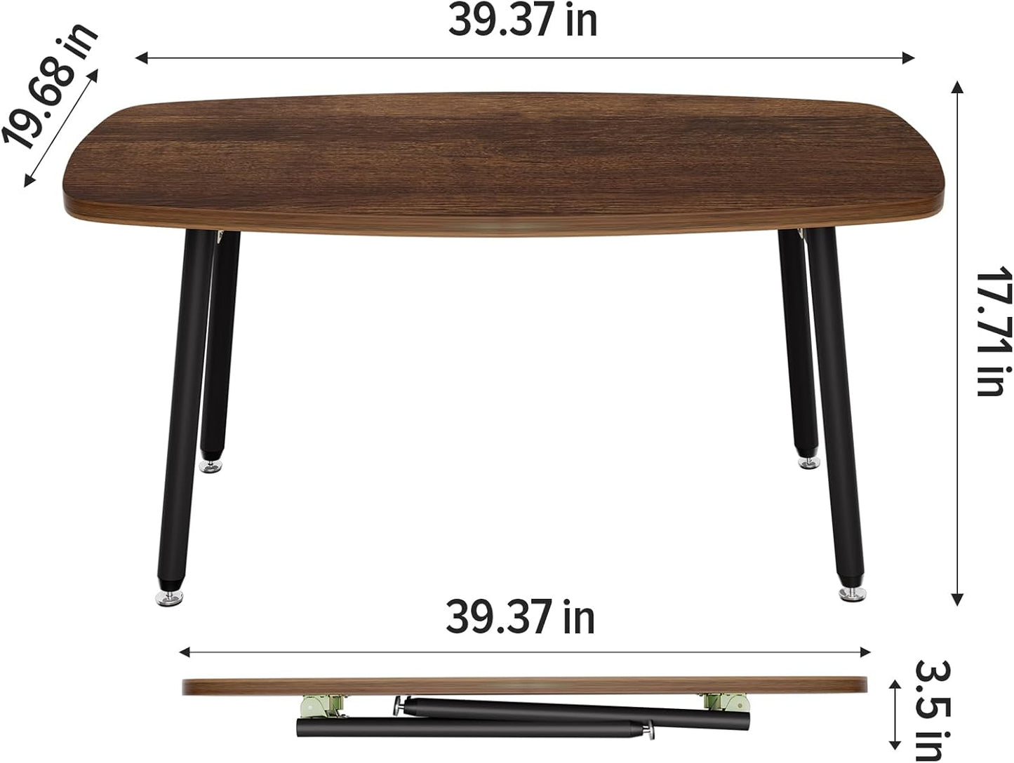 WOHOMO Folding Coffee Table Rustic Small Coffee Tables for Living Room Farmhouse Portable Table for Small Spaces Rectangular Mid Century Coffee Table, No Assembly 39.3 * 19.6 * 17.7IN, Walnut