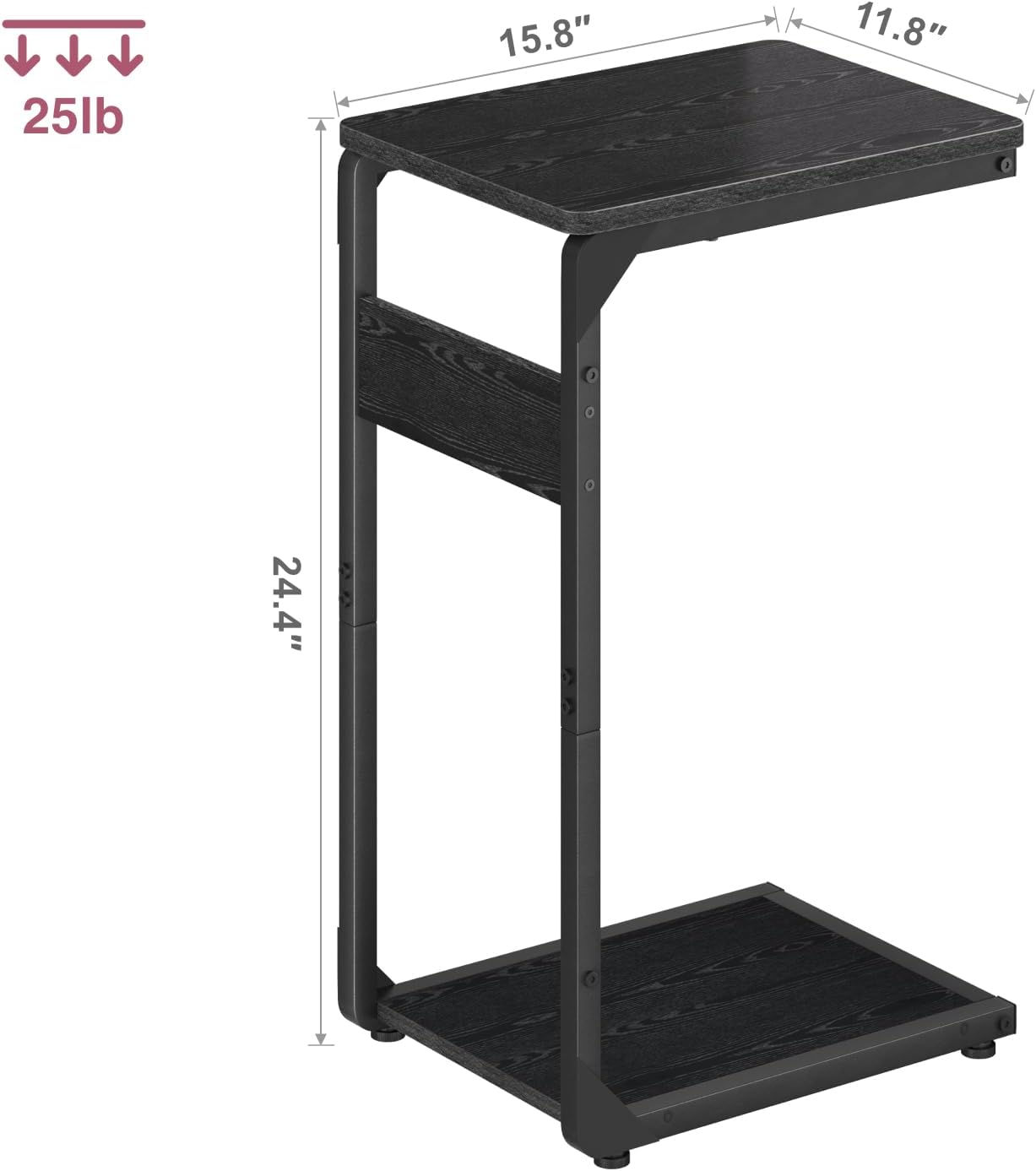 Narrow C-Shaped End Table, Small Side Table for Couch, Sofa TV Tray Table for Living Room, Bedroom, Bedside ET-YB-BK1
